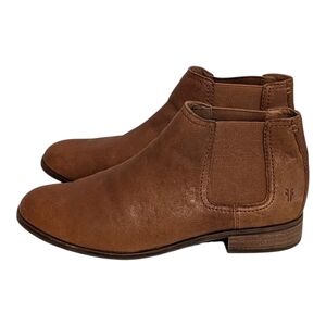 Frye Chelsea Cognac Brown Leather Round Toe Block Heels Ankle Boots Size 7 Frye